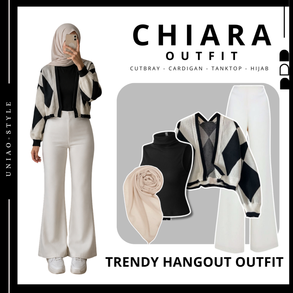 4IN1 Setelan OOTD Korean Style Kekinian [Cardigan Rajut + Cutbray + Tanktop + Hijab) One Set Remaja 