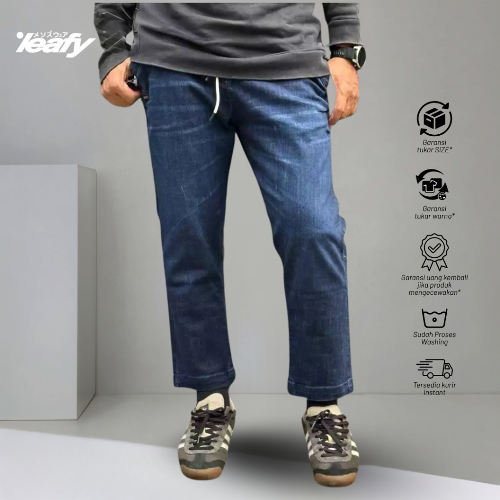 LEAFY - THE STRONGER Denim Celana Panjang Cingkrang Sirwal Pria Muslim | Ankle Pants Cowok Dewasa