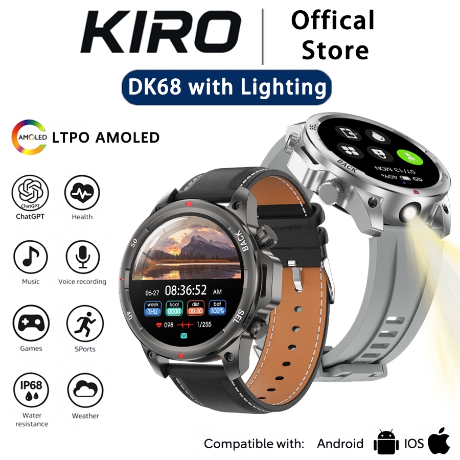 KIRO jam tangan pria with flashlight Built-in GPS DK68 Smart watch for men, 100 Days Long Battery Li