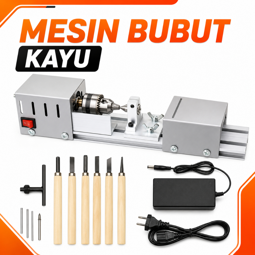Mesin Bubut Ukir Kayu Mini Lathe Pemahat Kayu 7 kecepatan
