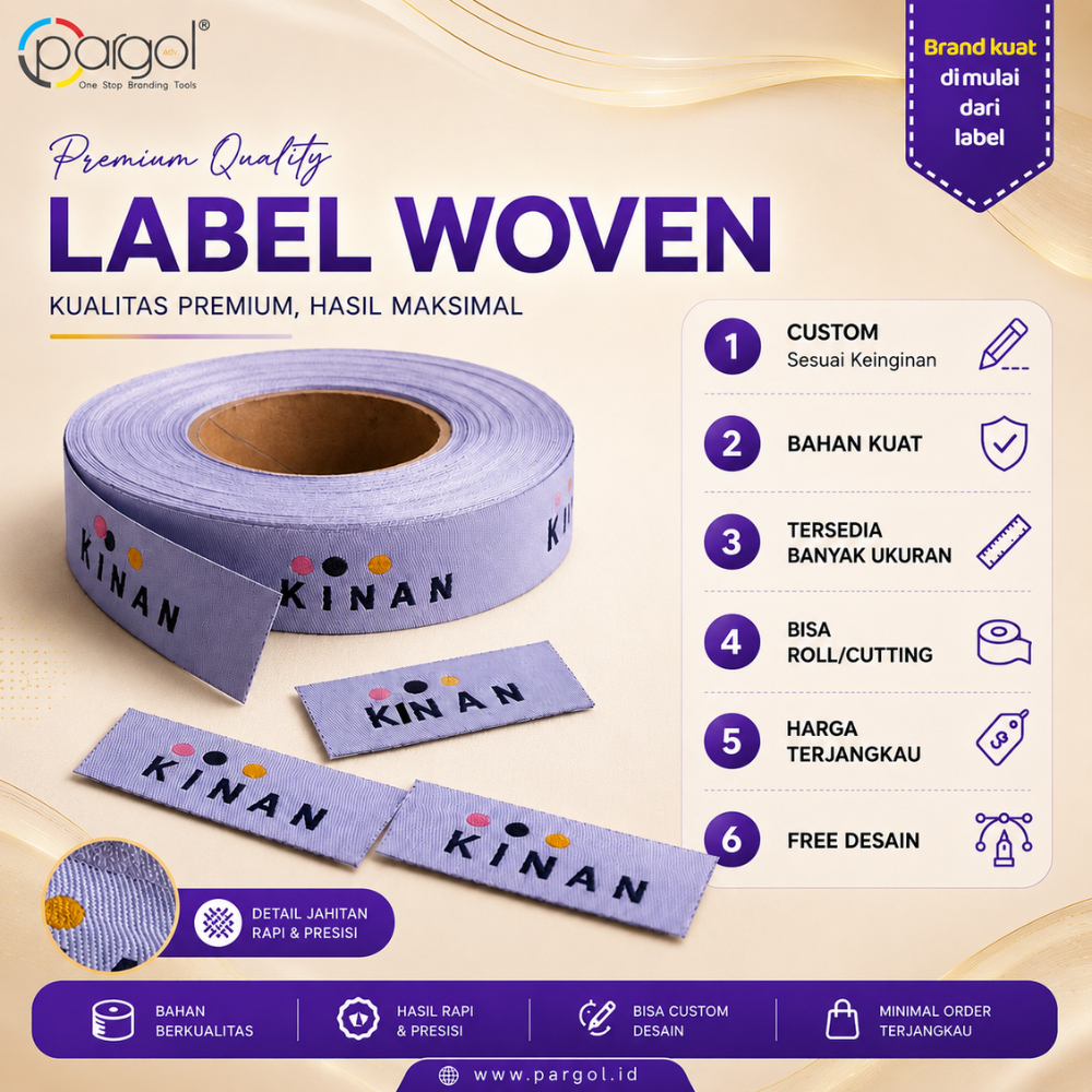Label Woven Custom – Logo & Nama Brand | Damask Halus Premium