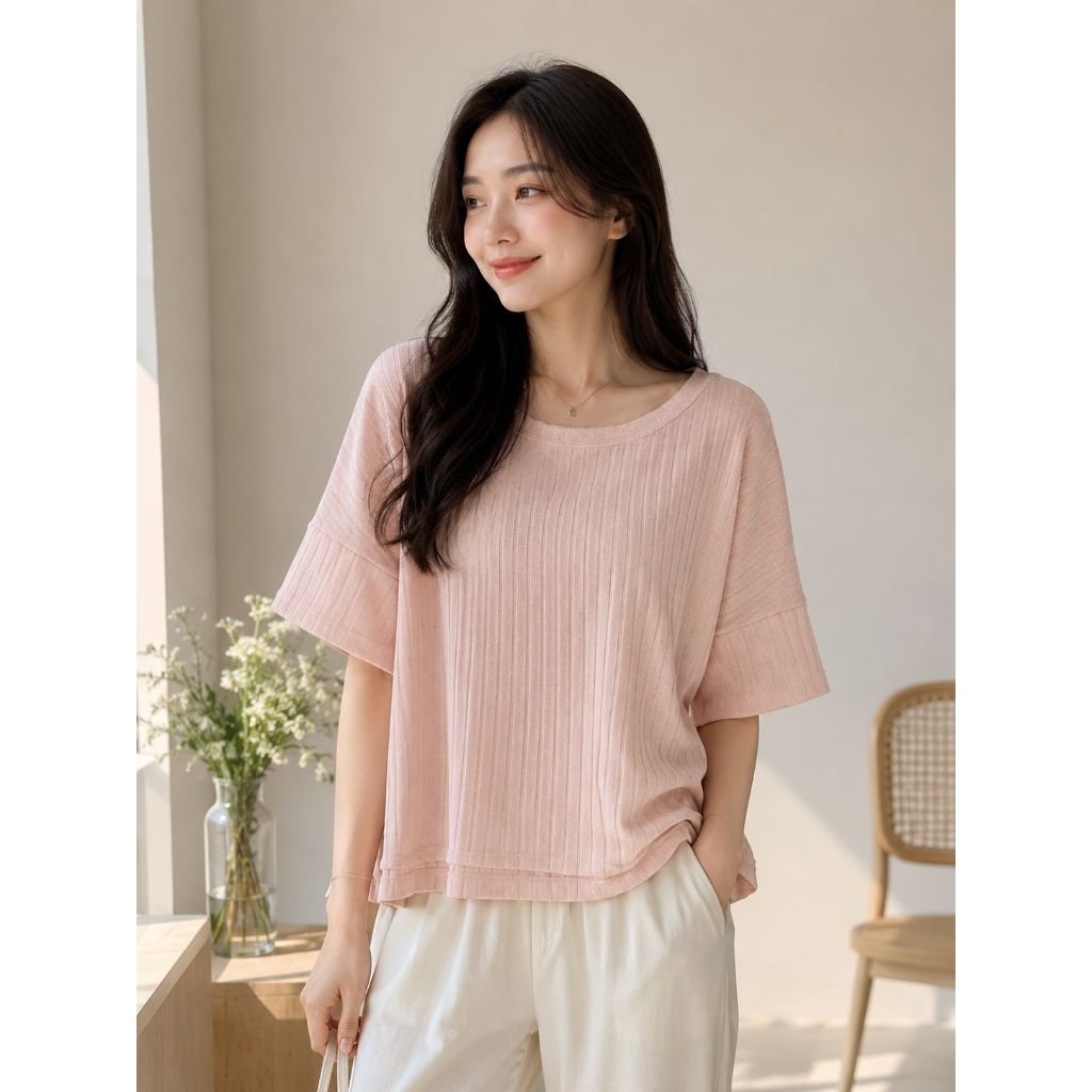 AGHNIASTOREJKT GU UNIQLO KAOS RAJUT SOFTKNIT LIDI CROPTOP OVERSIZE PINK