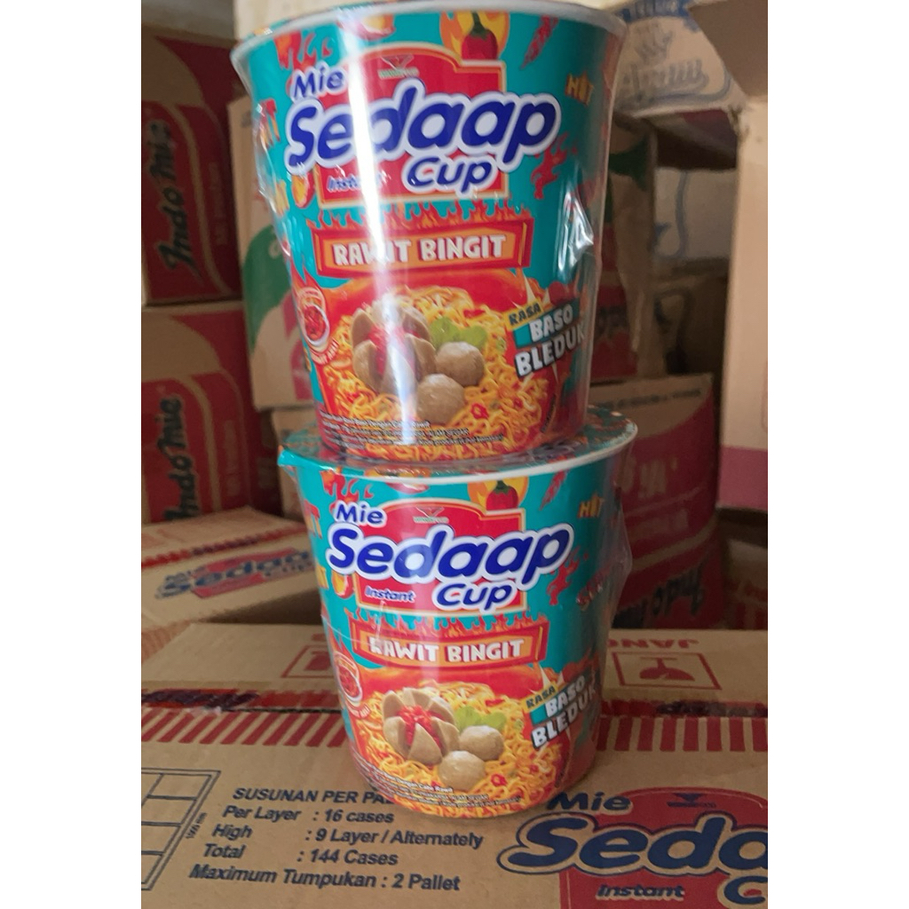 Mie Sedap instan Cup rasa Baso Bleduk 1 dus isi 12 Cup 77gr