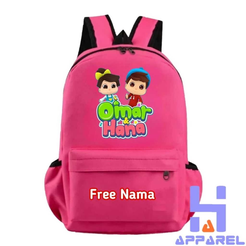 TAS RANSEL ANAK OMAR DAN HANA KARTUN FREE NAMA