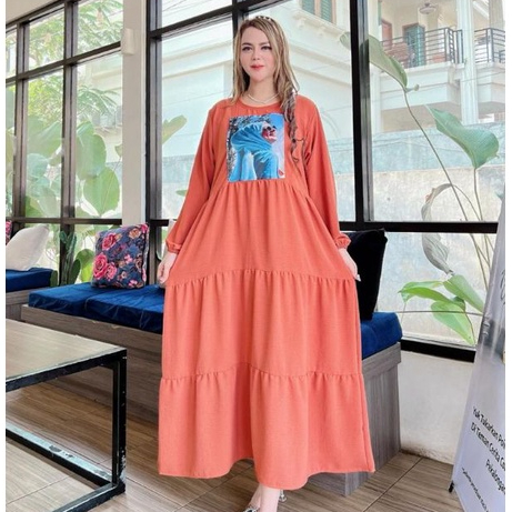 Gamis Daster Crinkle Airflow Motif Motif Emblem Susun Bahan Crinkle Airflow Premium