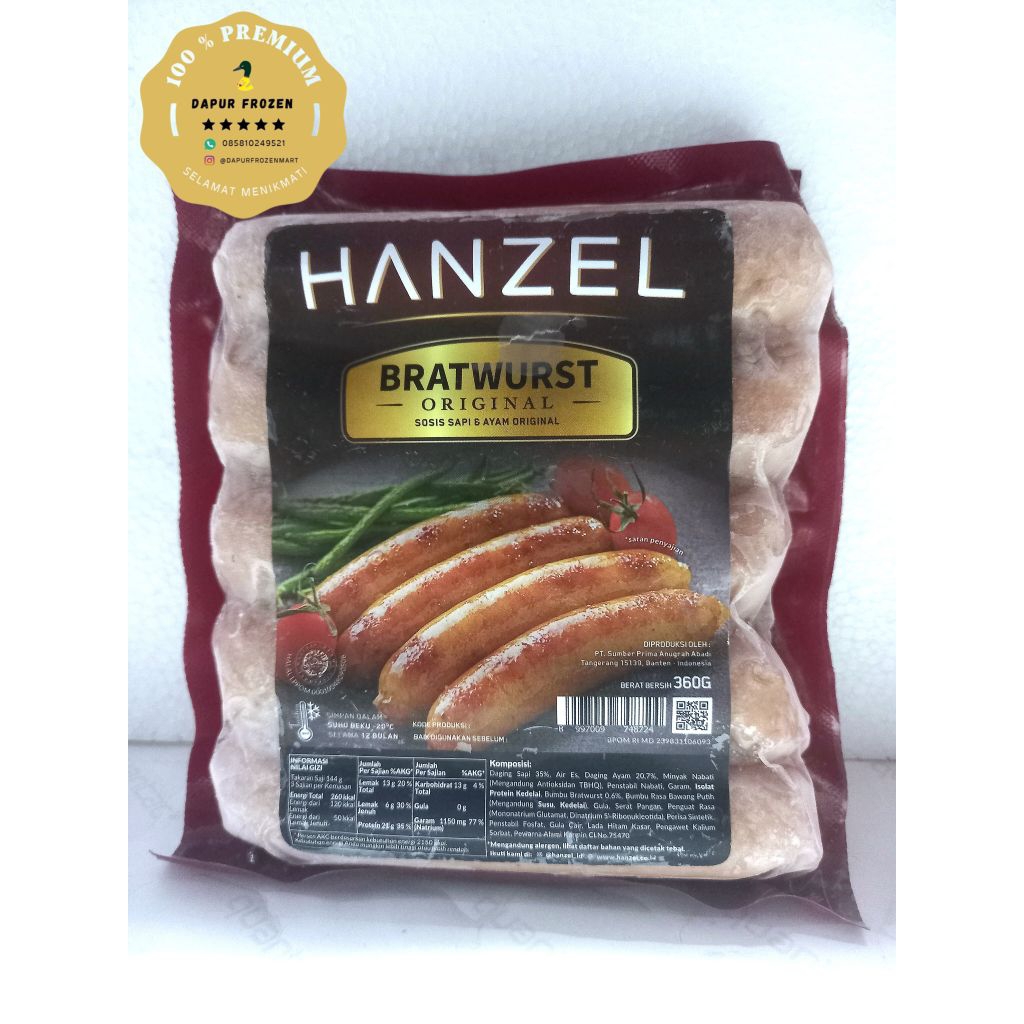 Hanzel Bratwurst Keju 360 Gram - Sosiskan Keju Lezat untuk Lauk