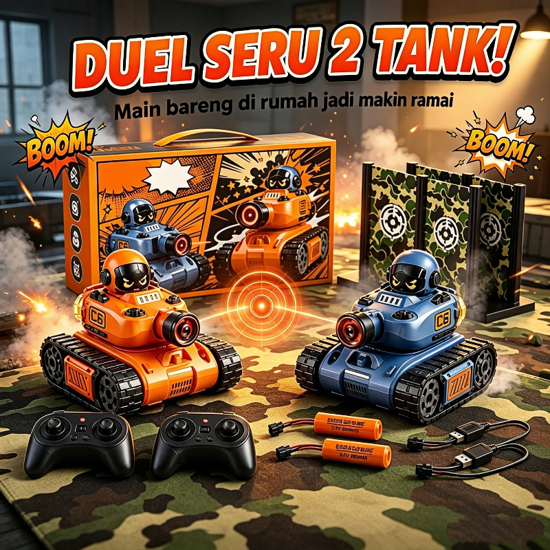 anak laki-laki trek lapis baja mobil merah biru duel remote control tank laser pemancaran inframerah