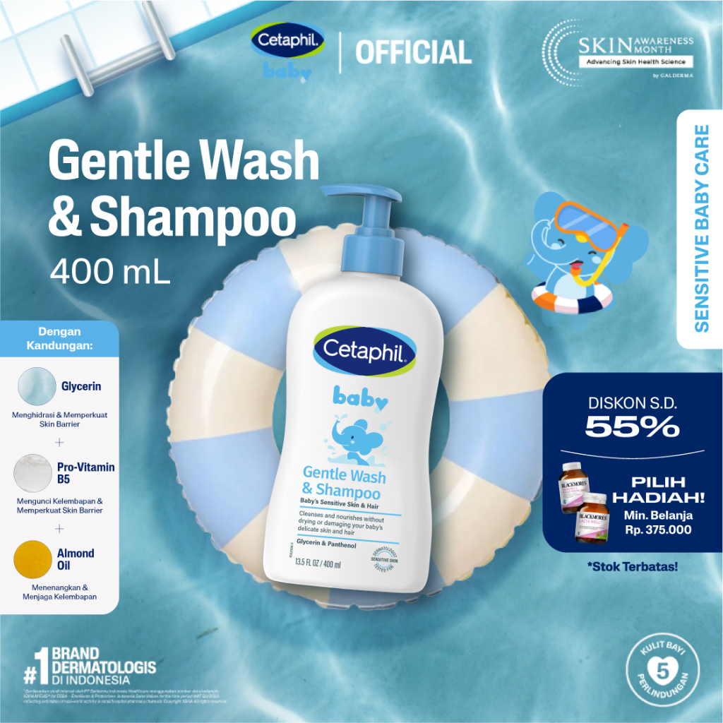 Cetaphil Baby Gentle Wash & Shampoo 400ml dengan Glycerin dan Panthenol Sabun Mandi dan Shampo untuk