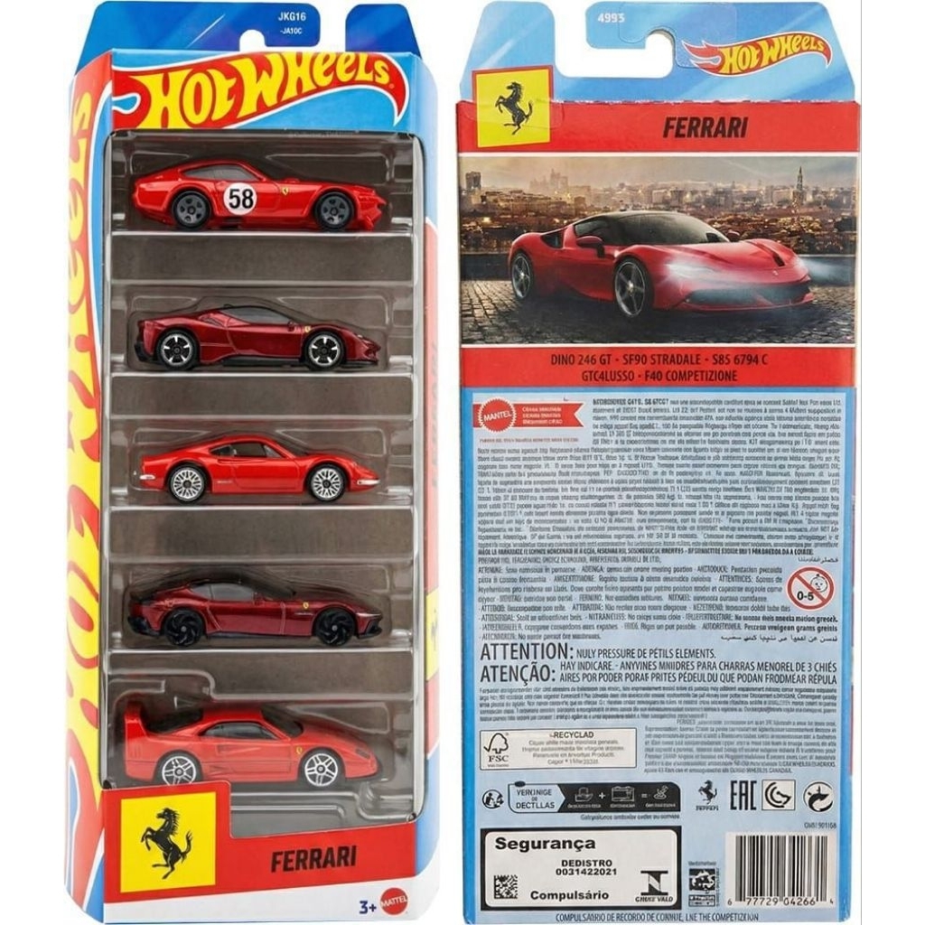 READY Hot Wheels Hotwheels 5-Pack  Ferrari Ferari SF90 F40 Dino GT GTB4 Competizione Dodici 12 Cilin
