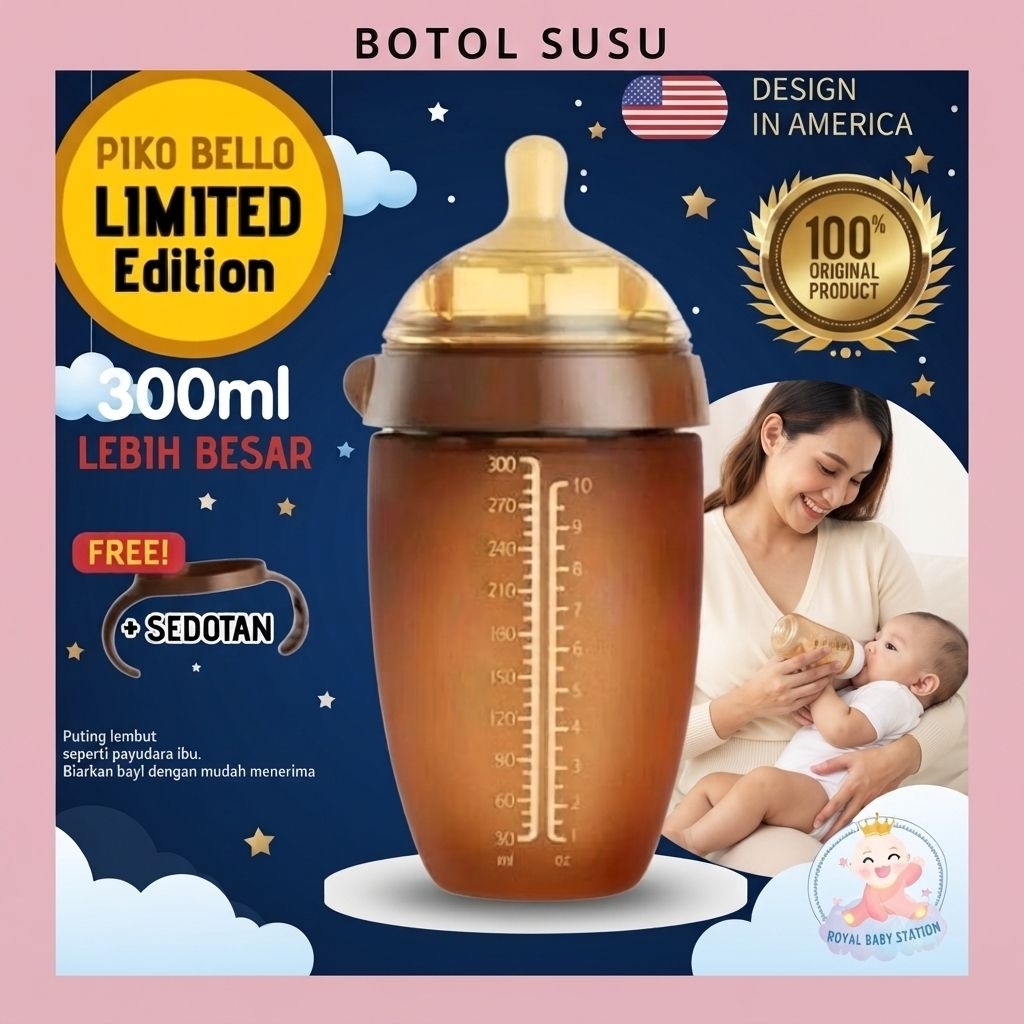 LEBIH BESAR Limited Edition Botol susu silikon PIKO BELLO 300 ml usia satu tahun