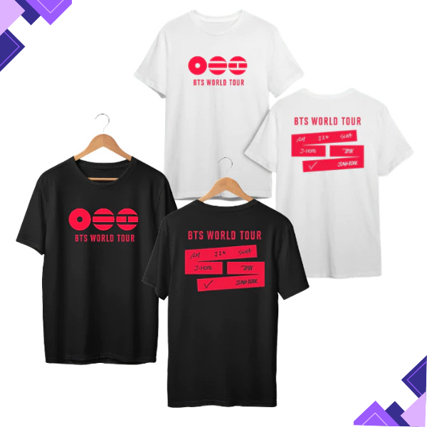 Kaos katun combad fanmade bts world tour 2026 hitam putih tshirt atasan oblong t-shirt