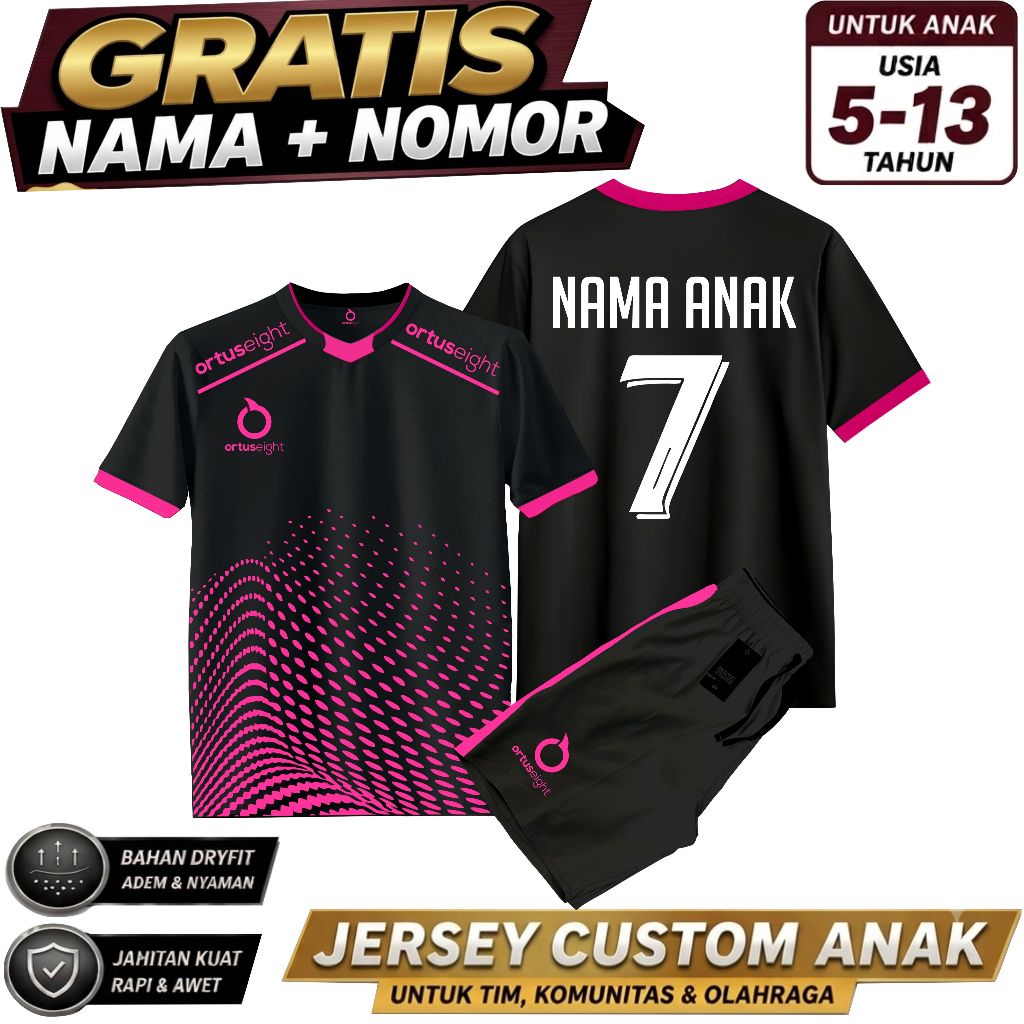 Baju Bola Sablon Nama + Nomor Jersey Futsal Sablon Nama Nomor Jersey Custom Ortuseight