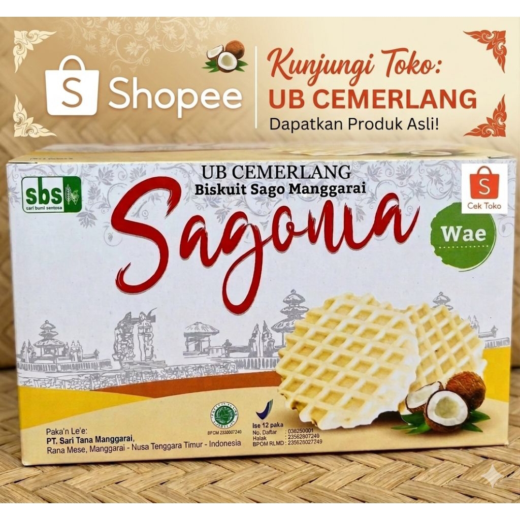Biskuit Sagon Sagonia Kelapa 12 Pcs - Renyah, Halal, Rasa Kelapa