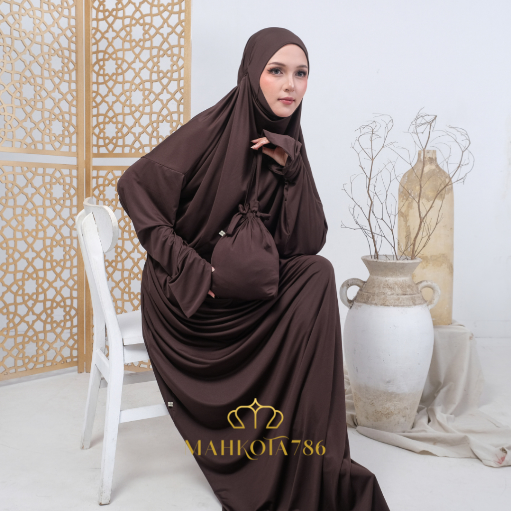 MAHKOTA786 - Mukena Terusan Dewasa Jumbo Adem Menutup Dagu Syar'i Jersey Naeema Series