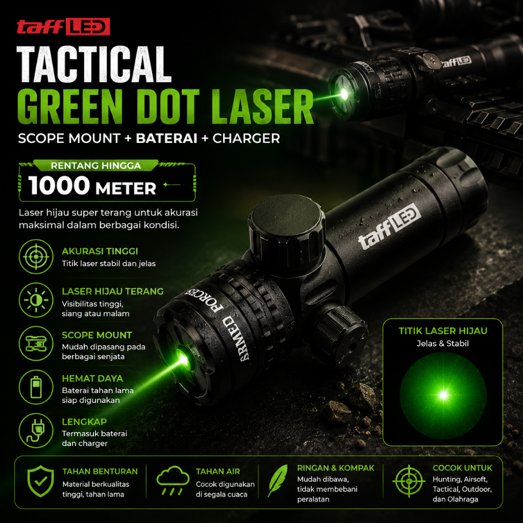 COD Laser Senapan Merah Hijau Fullset 10.000M Laser Jarang Jauh Scope Pointer Berburu Siang Malam