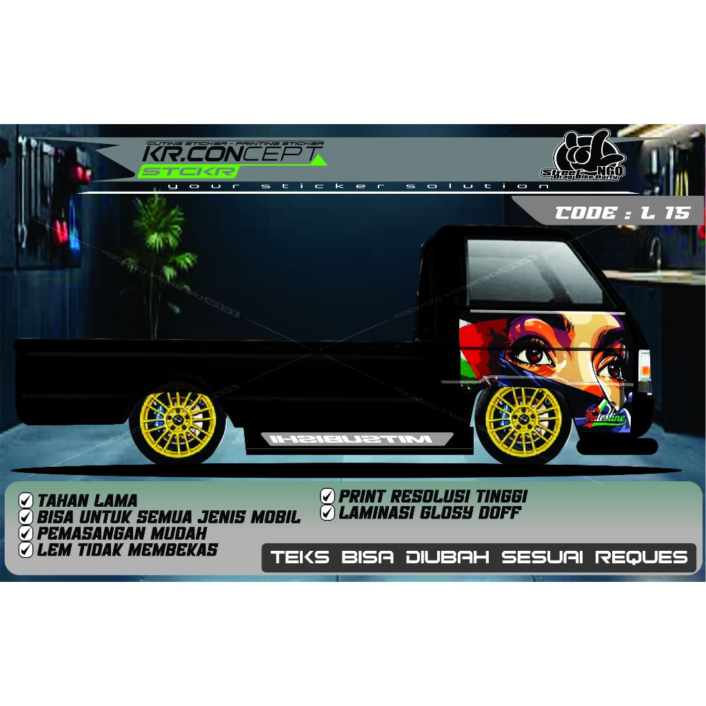 DECAL SAVE PALESTINE PINTU SAMPING MOBIL PIC'UP L300 L 15