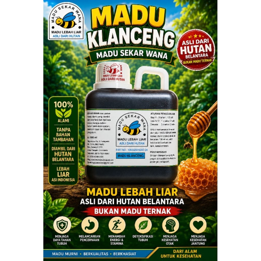 MADU KLANCENG MADU SEKAR WANA MADU LEBAH LIAR ASLI DARI HUTAN BELANTARA BUKAN MADU TERNAK