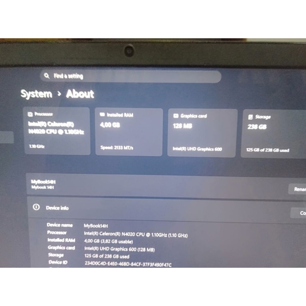Laptop Axioo mybook 14h Bekas/Second