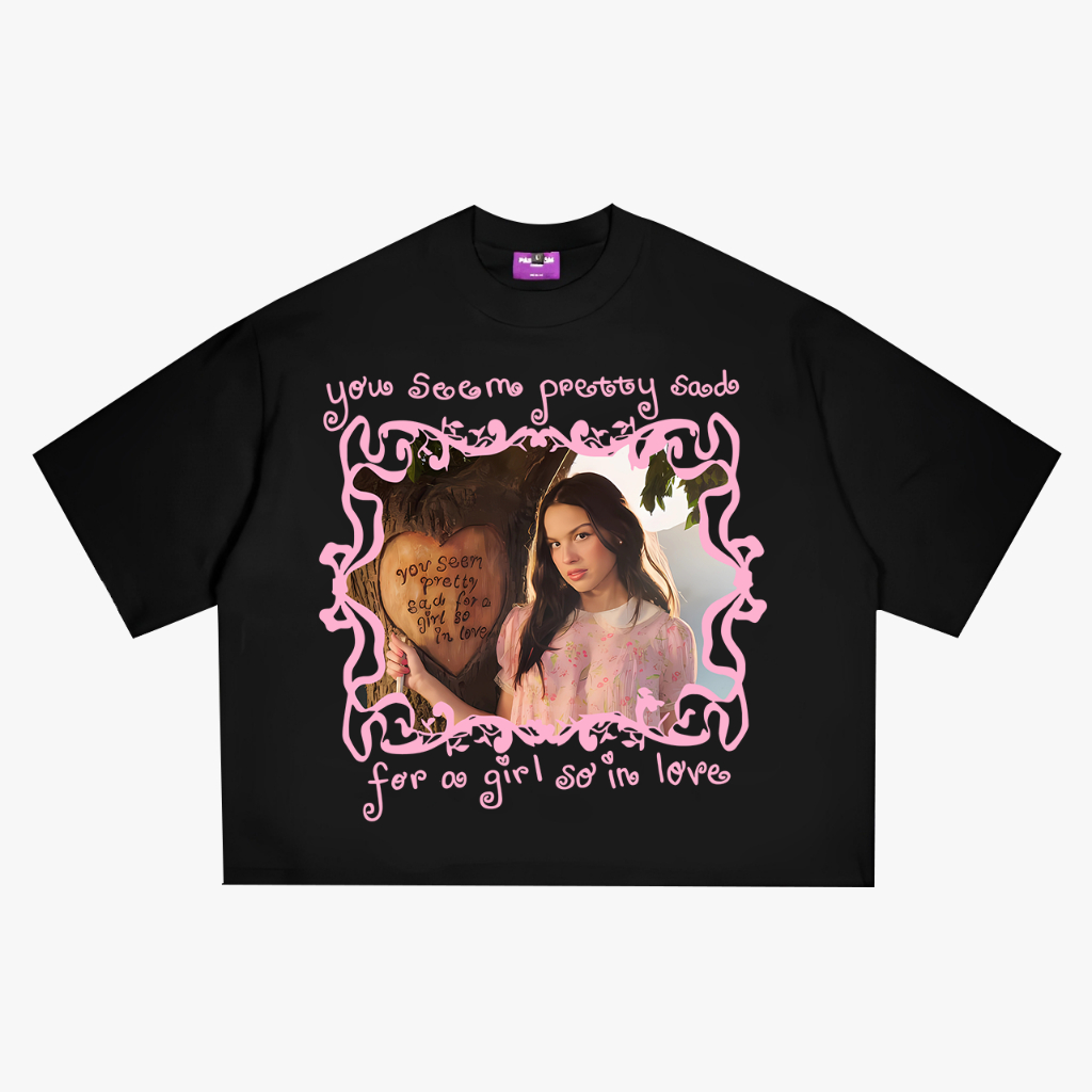 Oversized Boxy T-Shirt Olivia Rodrigo "You Seem Pretty Sad For A Girl So In Love" White & Black T-Sh