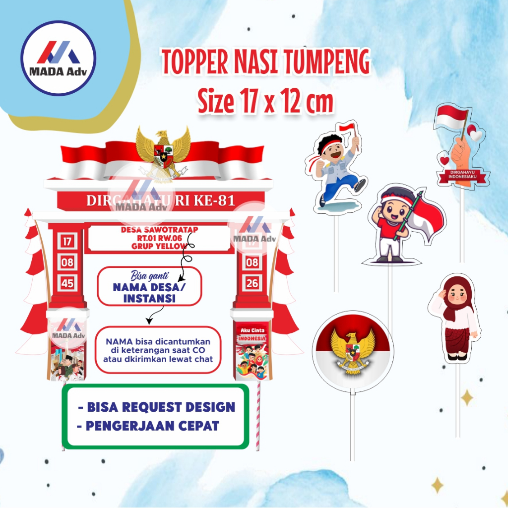 Topper 17 Agustus / Hiasan Tumpeng Kemerdekaan HUT RI 6/ Topper Custom Kemerdekaan 6/ Topper Tumpeng