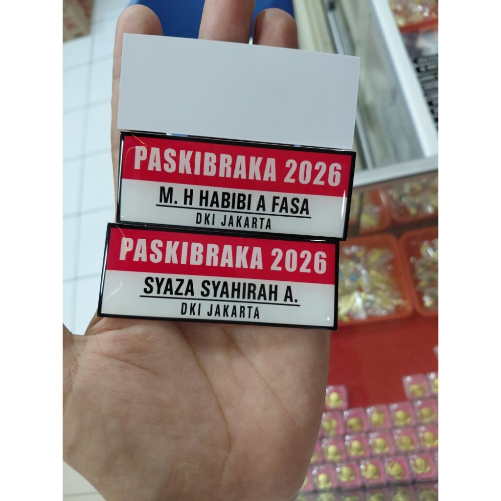 nametag costum paskibra ukuran 3x8cm
