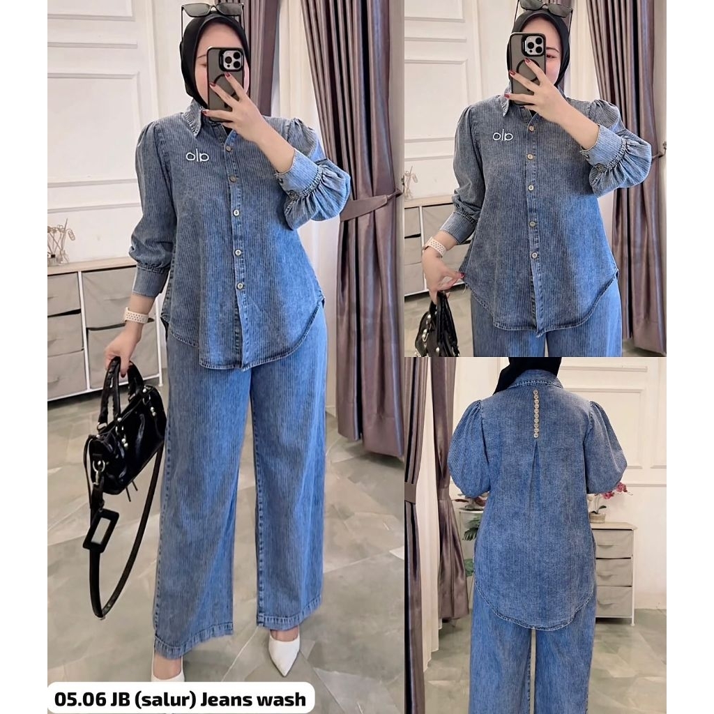 setelan celana kulot jeans salur//set celana jeans kulot