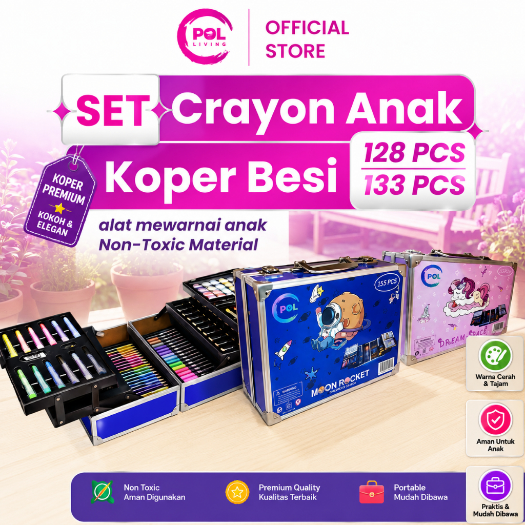 POL - Crayon Warna Set 128pcs & 133pcs Koper Besi