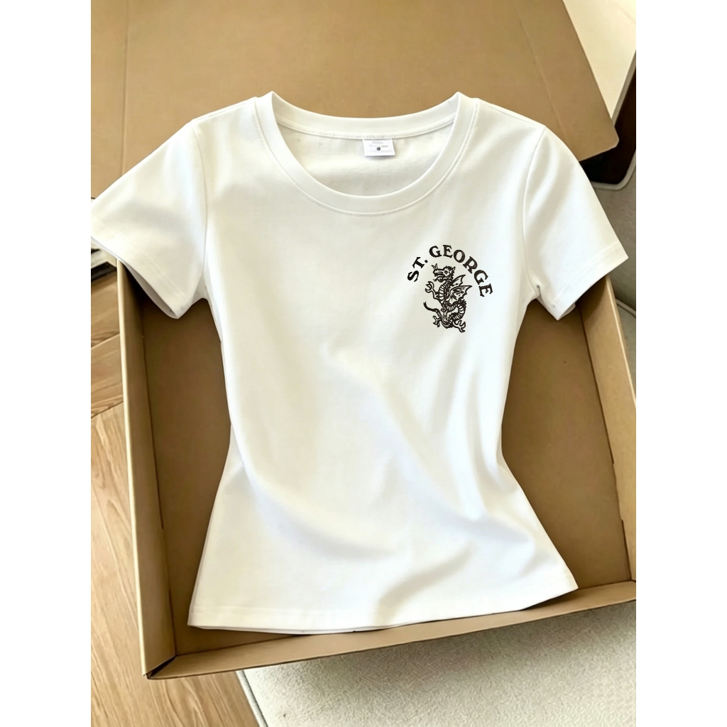 Auvra Kaos Digital Printing Tshirt Bahan Cotton Crop Top Lengan Pendek Croptee | Ilustrasi Naga Gaya