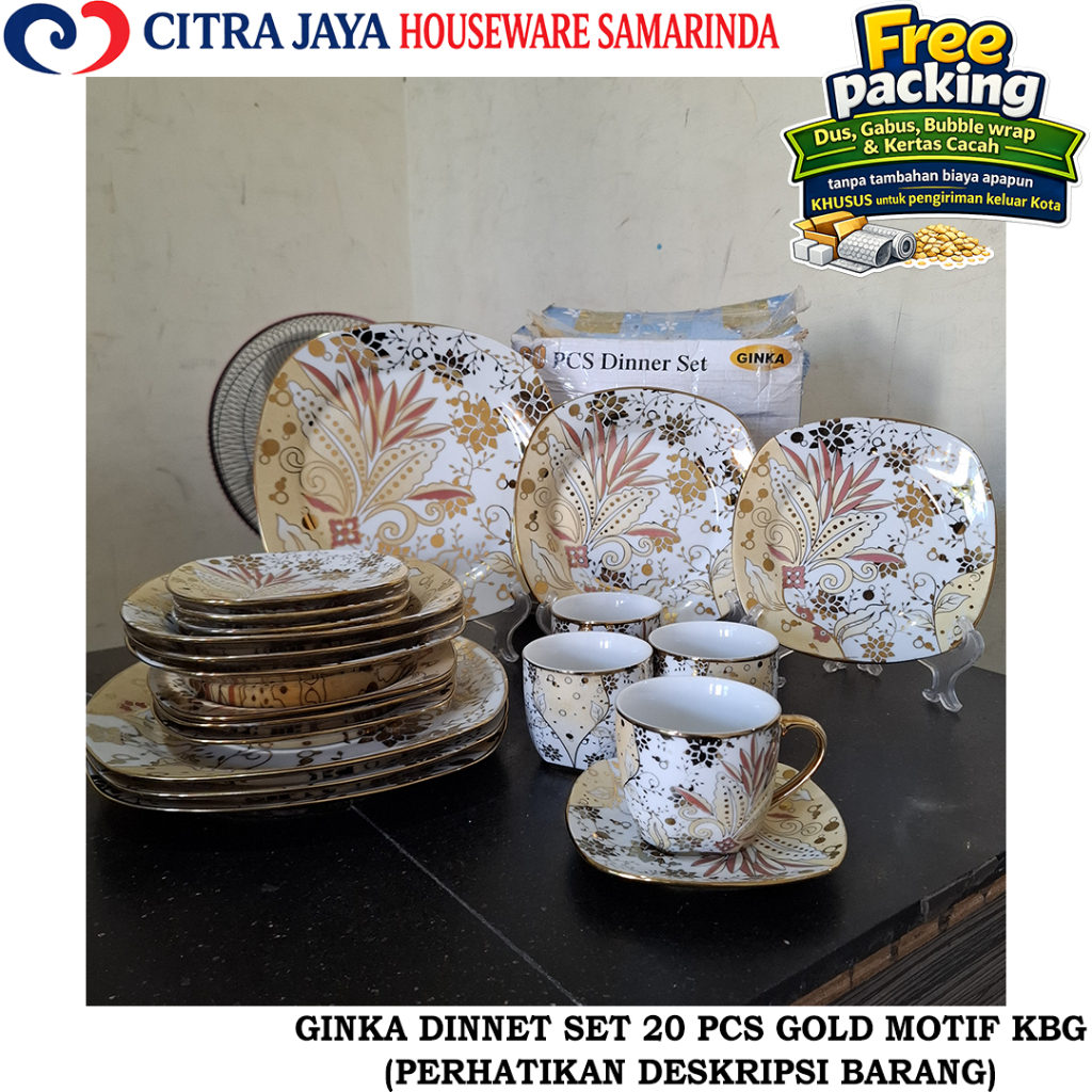 Dinnet SET 20 PCS GINKA (PERHATIKAN DESKRIPSI) GOLD MOTIF KEMBANG (PER 1 SET)
