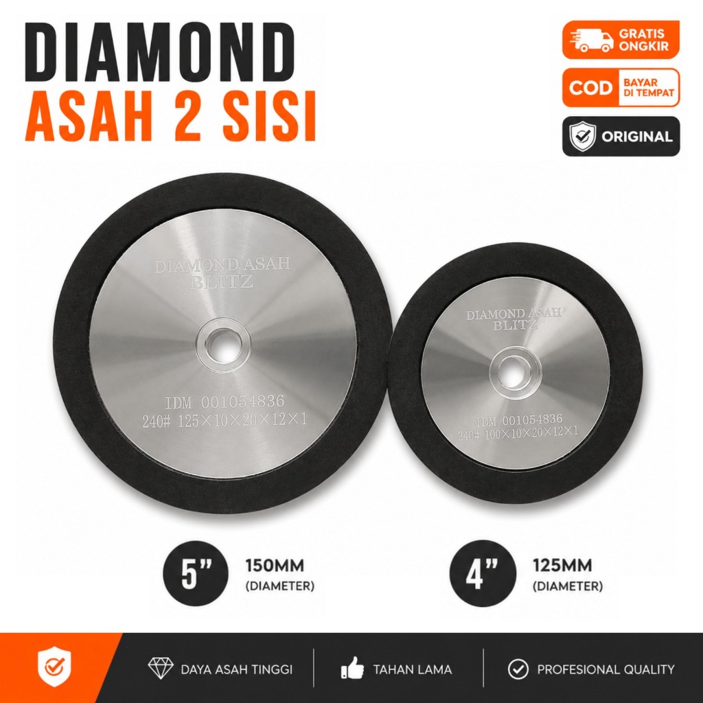 BLITZ Batu Asah Gosok Ungkal Pisau 4" 5" 2 sisi #240 Diamond Bulat Gunting