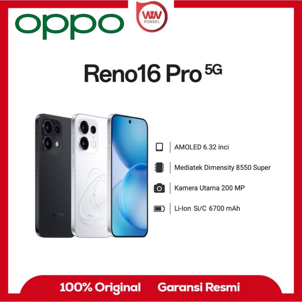 Hp Oppo Reno 16 Pro 5G Ram 12GB Internal 256GB Garansi Resmi