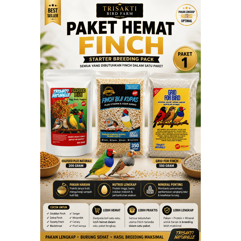 PAKET HEMAT FINCH 1 | Eggfood Plus 200g + Finch Biji Kupas 350g + Grid Mineral 500g | Pakan Finch Le