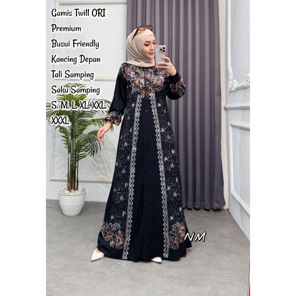 Gamis twill ory/Gamis twill/Gamis twill ori Pekalongan/gamis twill busui kancing depan