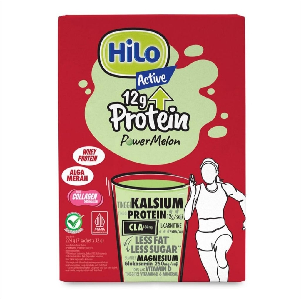 HiLo Active Protein Power Melon Susu Bubuk isi 7 sachet x 32 gram
