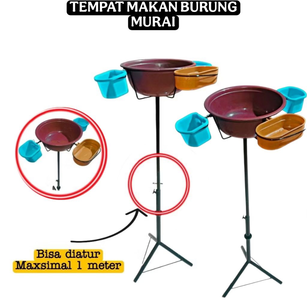 Tempat makan murai tinggi bisa di atur max 100cm komplit baskom cepuk siap pakai bahan besi tebal aw
