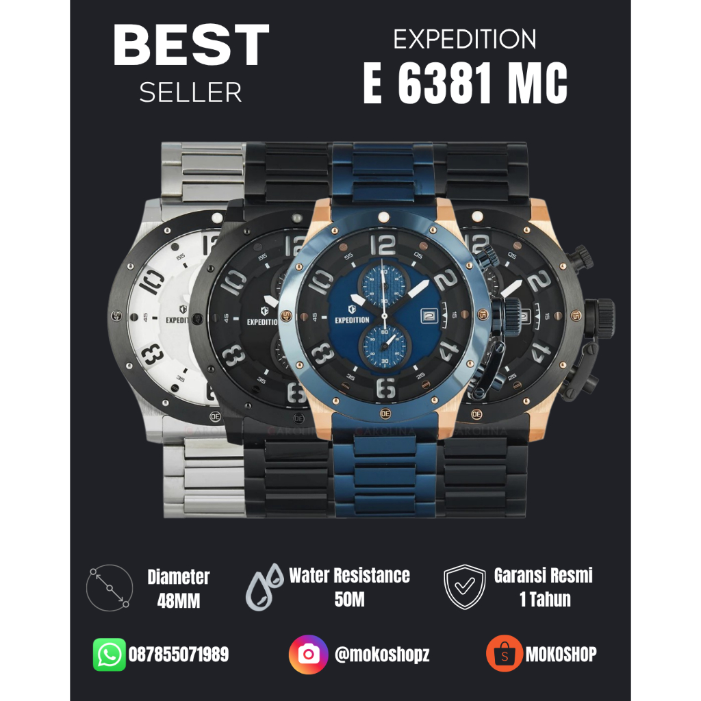 Jam Tangan Pria Expedition E 6381 Stainless Steel Tali Rantai Original Garansi Resmi