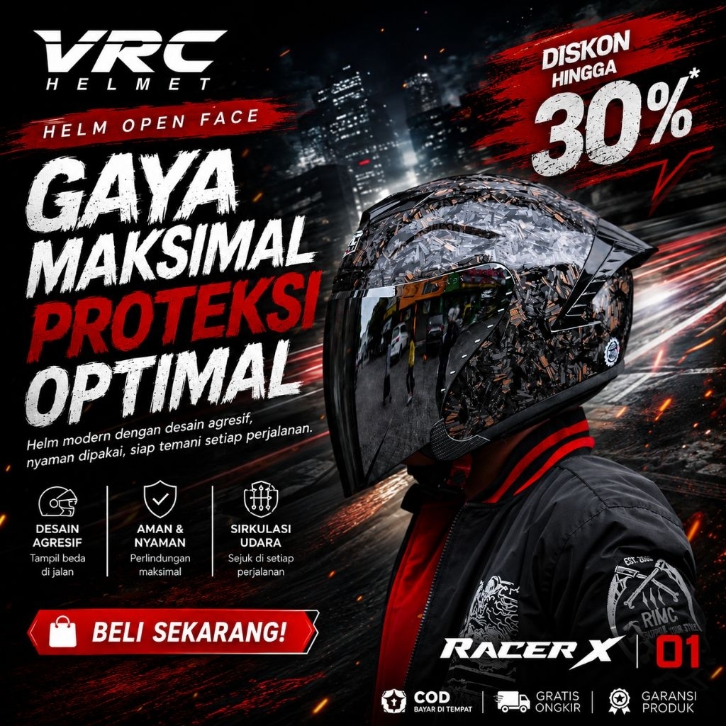 Helm VRC Racer Carbon Forget Half Face SNI - Paket Ganteng Visor Iridium Silver/Blue/Smoke - Helm Sp