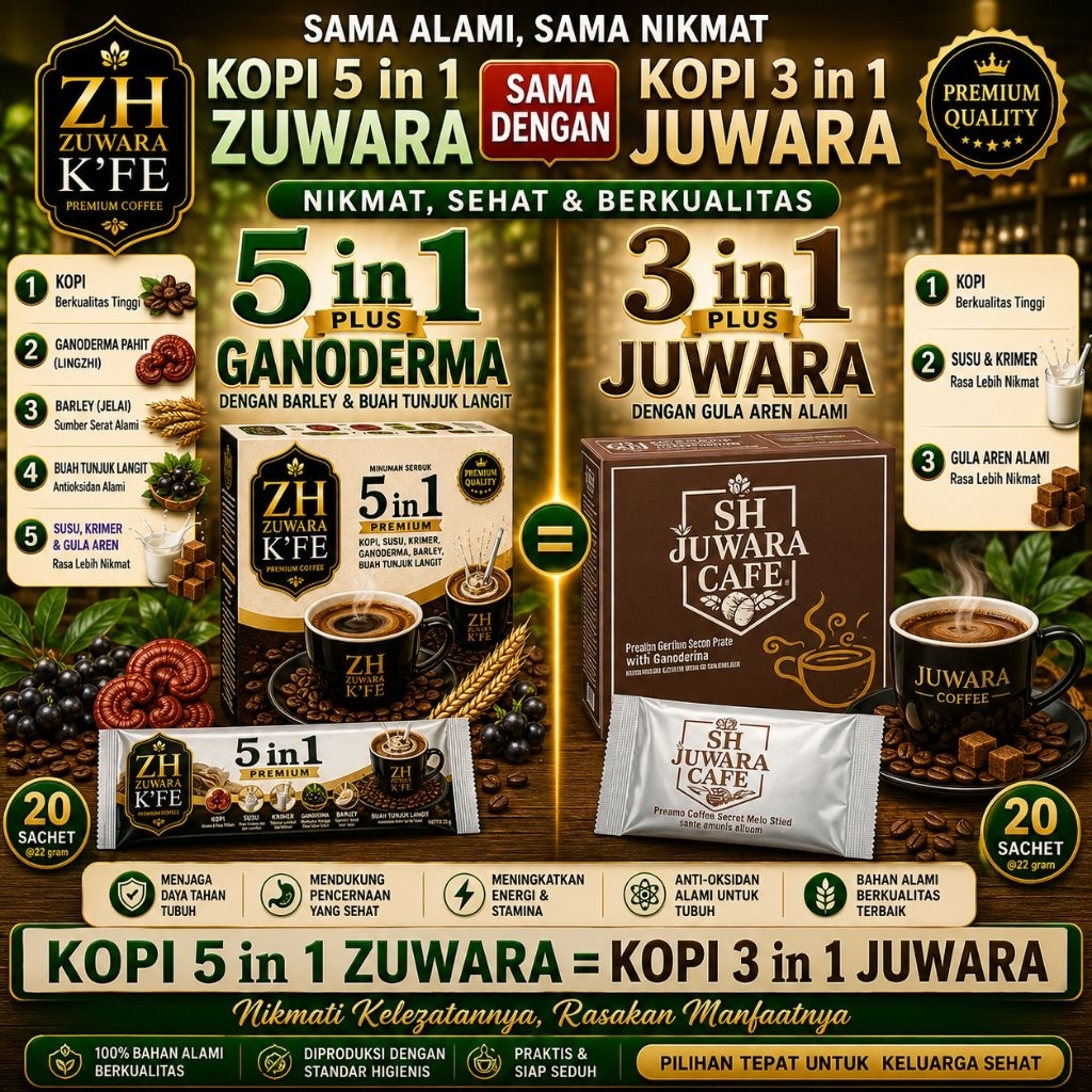 Kopi Zuwara K'Fe Kopi Sehat 5 in 1 Kalau Juwara 3 in 1 Pahit / Juwara Kafe / Juwara / Shuanghor
