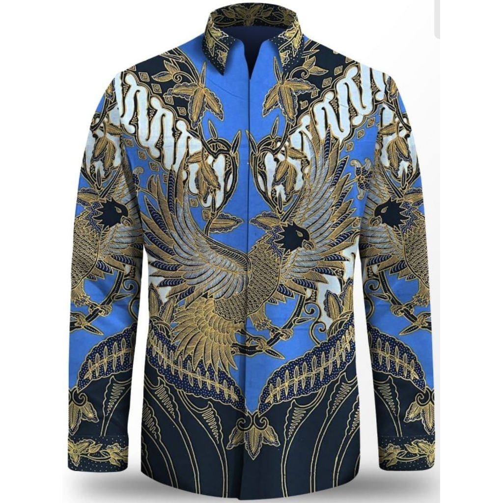 kain batik tulis pria bahan katun motif burung warna tosca dan biru