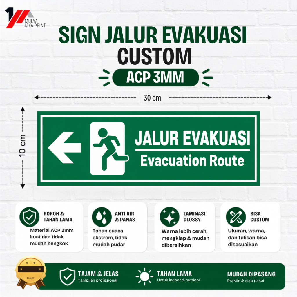 Papan Evakuasi ACP 3mm | Rambu Jalur Evakuasi | Sign Titik Kumpul | Emergency exit | Safety Signage 