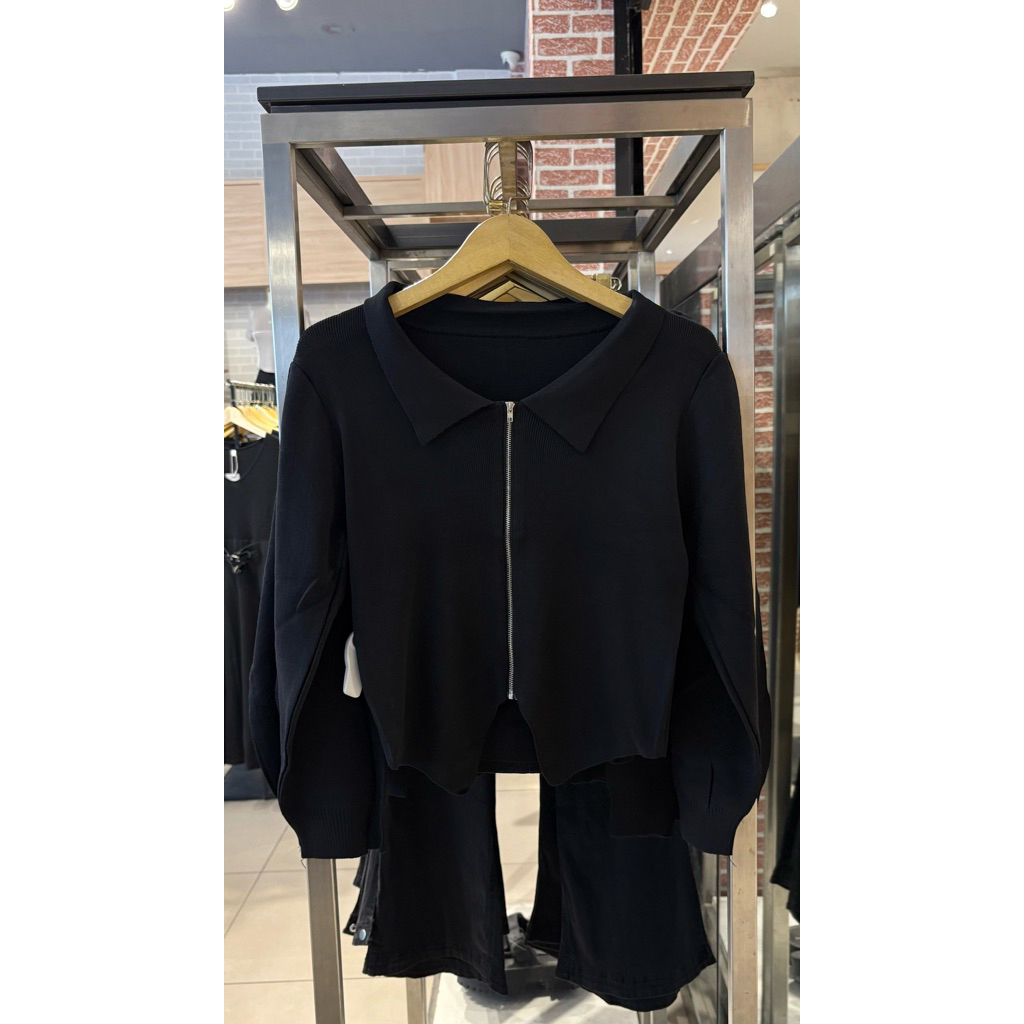 60707 ZIPPER CROP KNIT ATASAN RAJUT WANITA