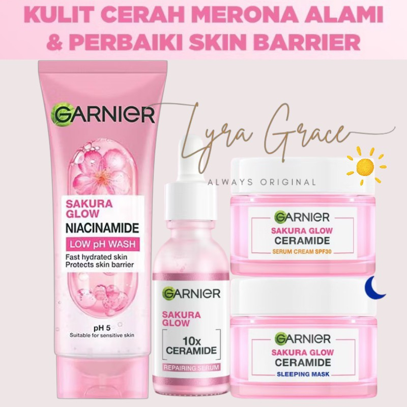 ( Expired Date 2029 - FREE GIFT ) Garnier Sakura Glow Paket Isi 4 Garnier Paket Sakura Glow Garnier 