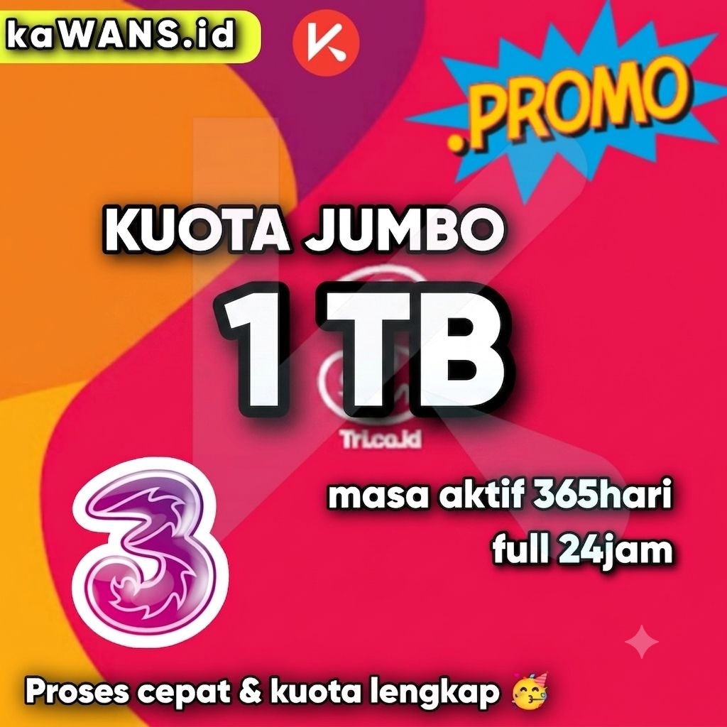Paket kuota internet tri 3 jumbo 1TB 250gb 175gb 1tahun 360hari promo murah 24 jam