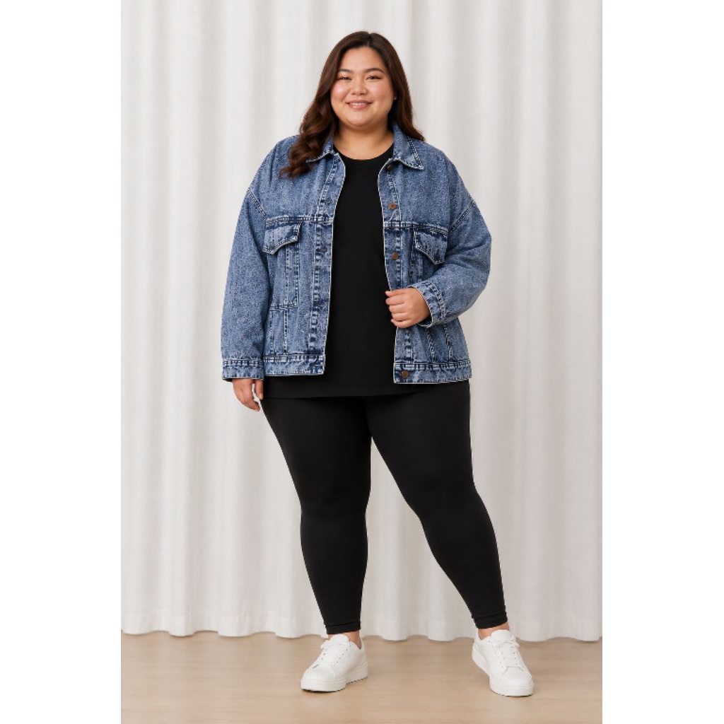 JAKET JEANS WANITA BIG SIZE JUMBO LD 135 145