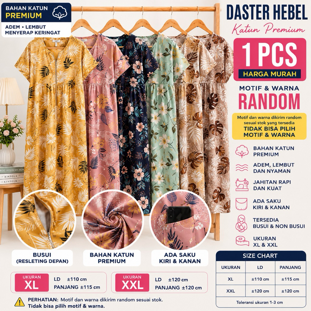 Promo Daster Hebel Katun Wanita | Bahan Adem | Busui | Harga Murah