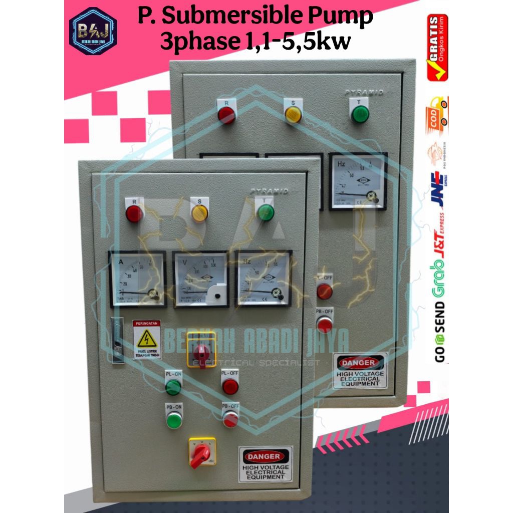 panel pompa submersible 3phase 1,1-5,5kw 3phase analog meter