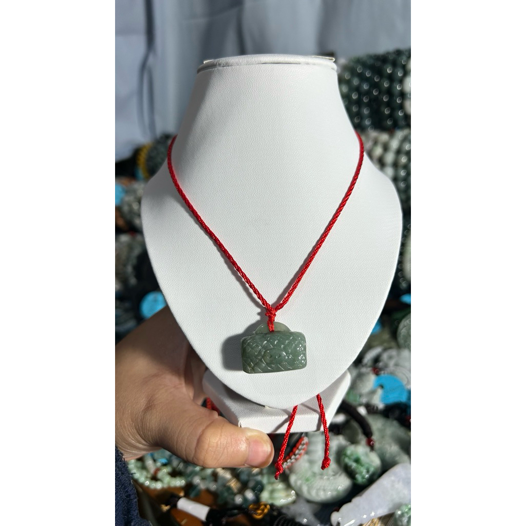 Kalung Liontin Burma Bag Chanel Type A Bersertifikat 100% Giok Asli