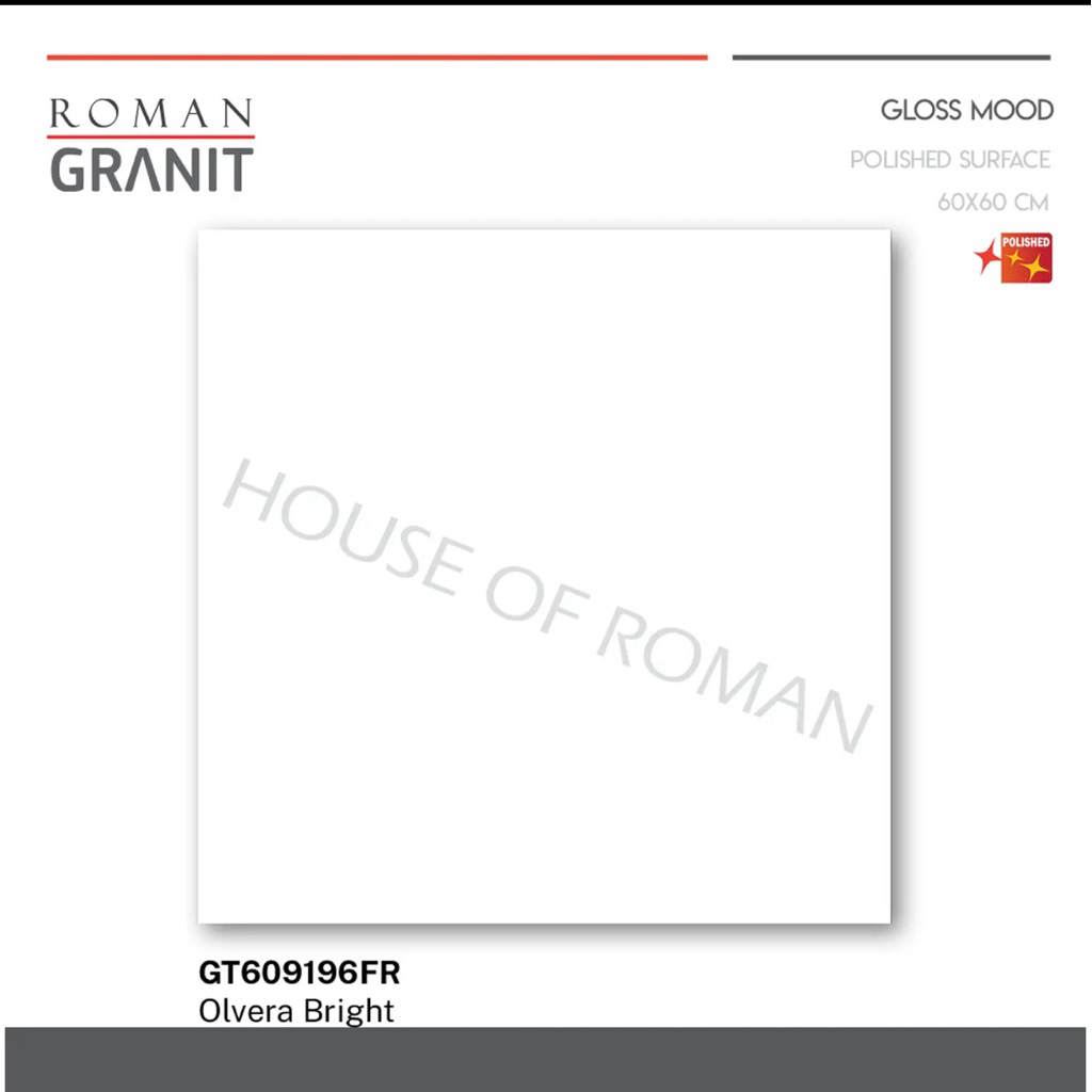 Roman Granit Olvera Bright/Granit 60x60 Putih Polos Glossy/Ubin Putih Mengkilat