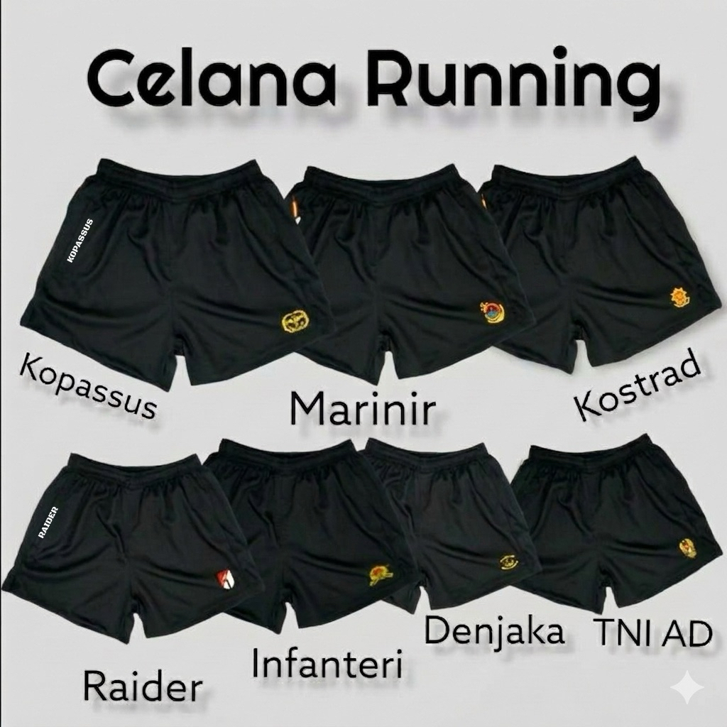 Celana Running Pria Pendek TNI Olahraga Joging Lari Basket Series Hitam