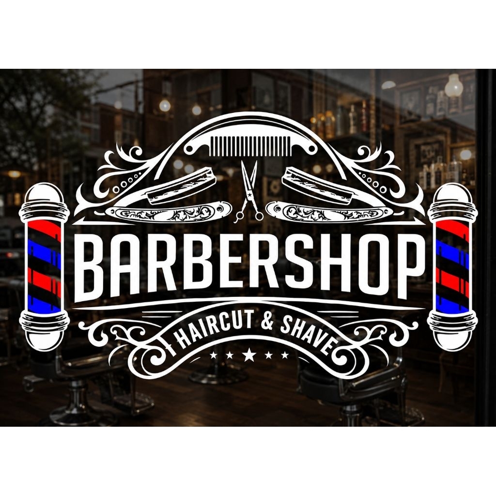 STIKER BARBERSHOP CUTTING STICKER BARBERSHOP DINDING/KACA